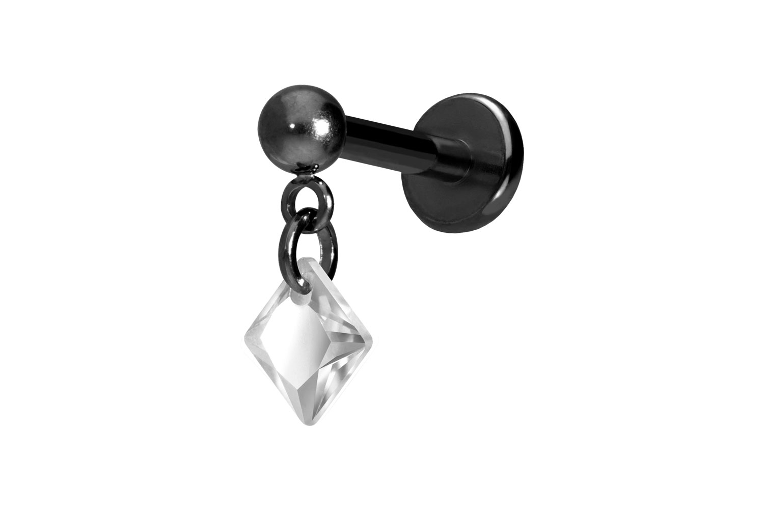 Titan Labret Piercing mit Push Fit KRISTALLQUADRAT